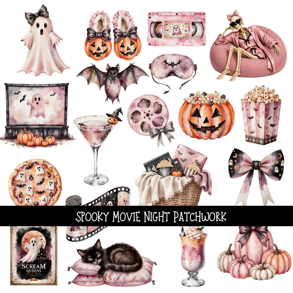 Spooky Movie Night Doodle Patchwork Set