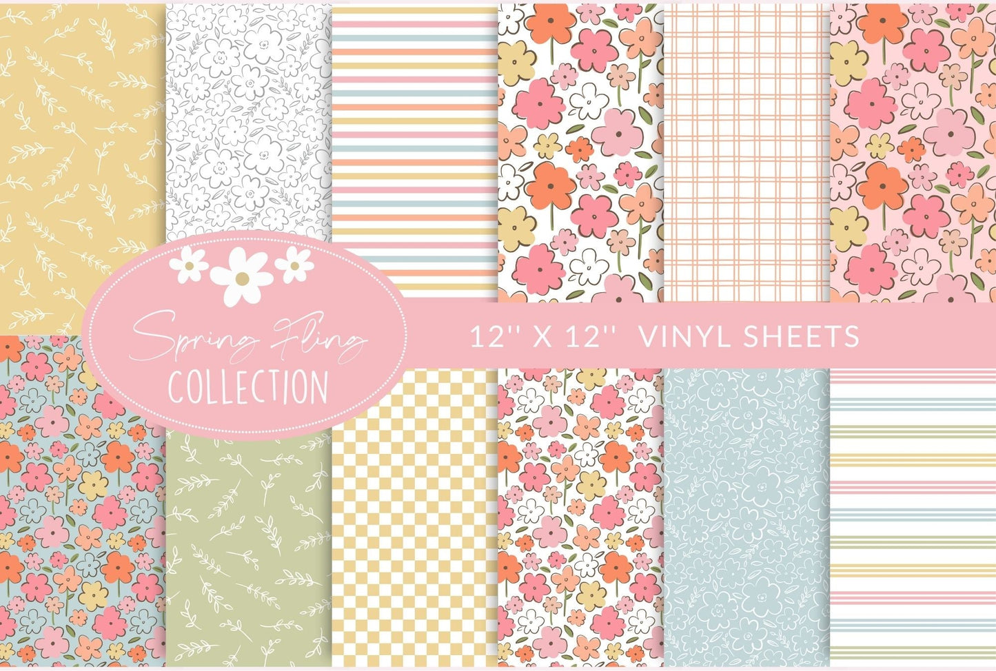 Spring Fling Collection - Adhesive Vinyl 12x12 Sheets - 12 Design options