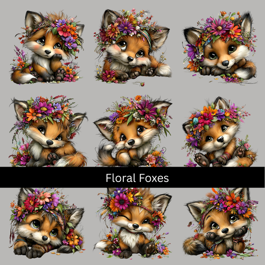 Floral Foxes UV DTF Decal sheets