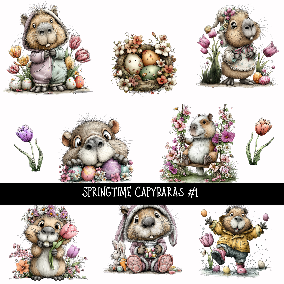 Springtime Capybaras - UV DTF Decal sheets – 3D Undercover