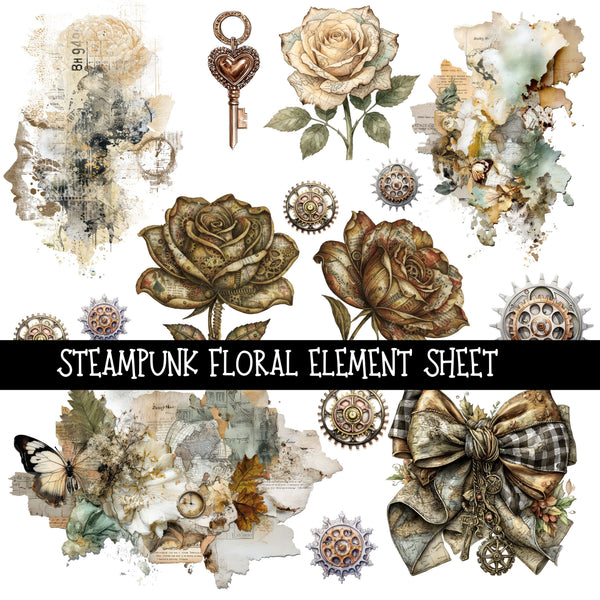 Steampunk Floral Element UV DTF Decal sheets
