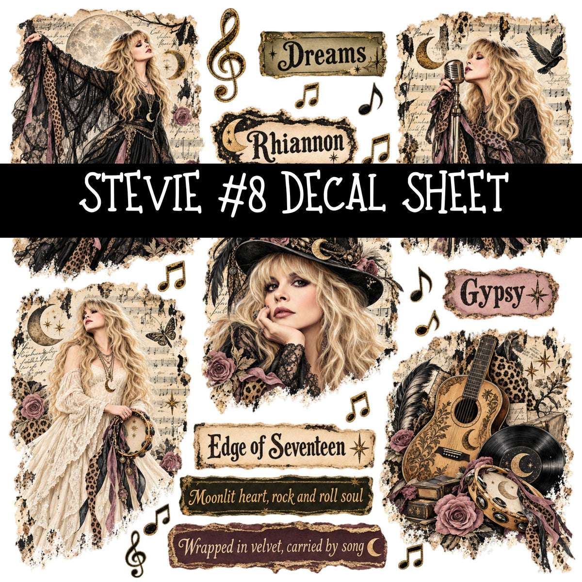 Stevie UV DTF Decal sheets 9 Designs available