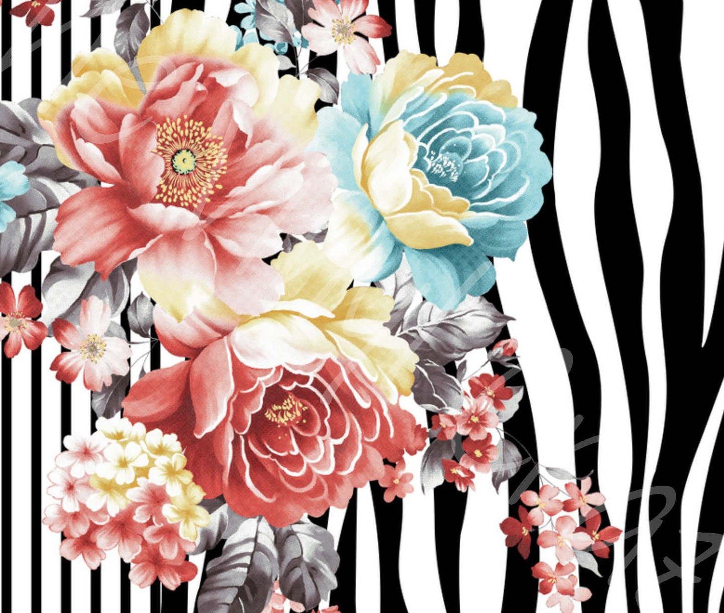 Striped Zebra Floral- Adhesive Vinyl 12x12 Sheet