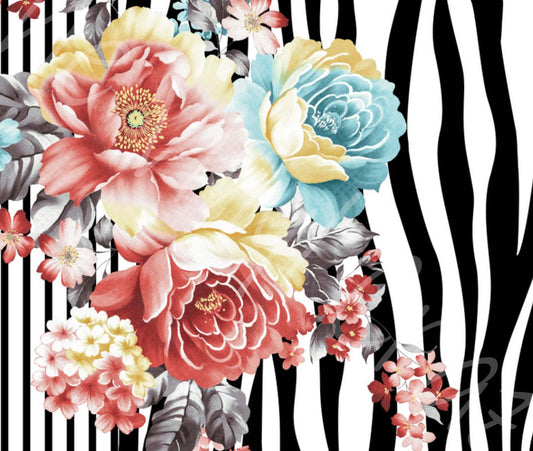 Striped Zebra Floral- Adhesive Vinyl 12x12 Sheet