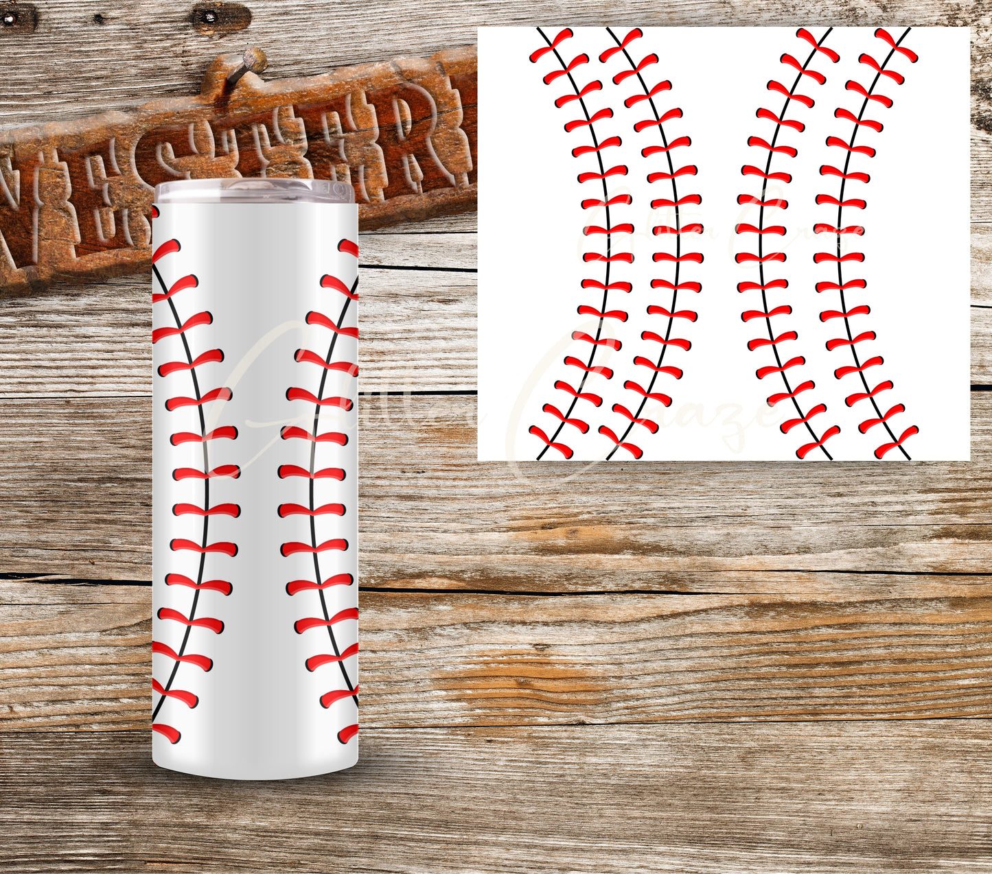 Baseball Stitches - UV DTF Tumbler wrap - 2 sets per sheet- 2 sizes