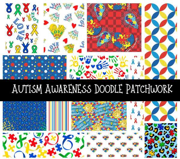 Autism Awareness Doodle Patchwork Set