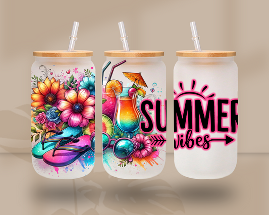 Summer Vibes Floral UV DTF 16oz Libbey