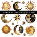 Sun Moon and Stars  UV DTF Decal sheets 3 Design Options