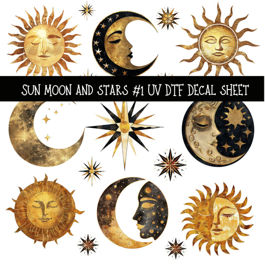 Sun Moon and Stars  UV DTF Decal sheets 3 Design Options