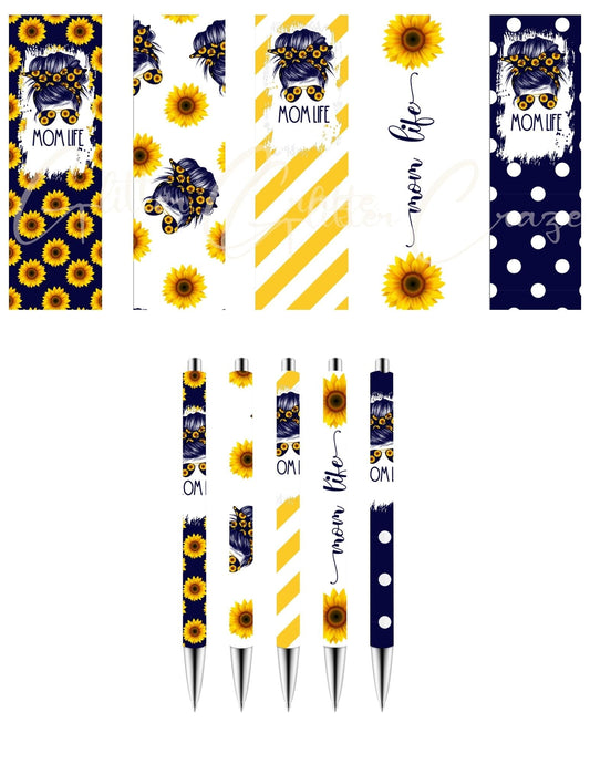 Sunflower Mom Life stainless UV DTF  Pen wraps- set of 5