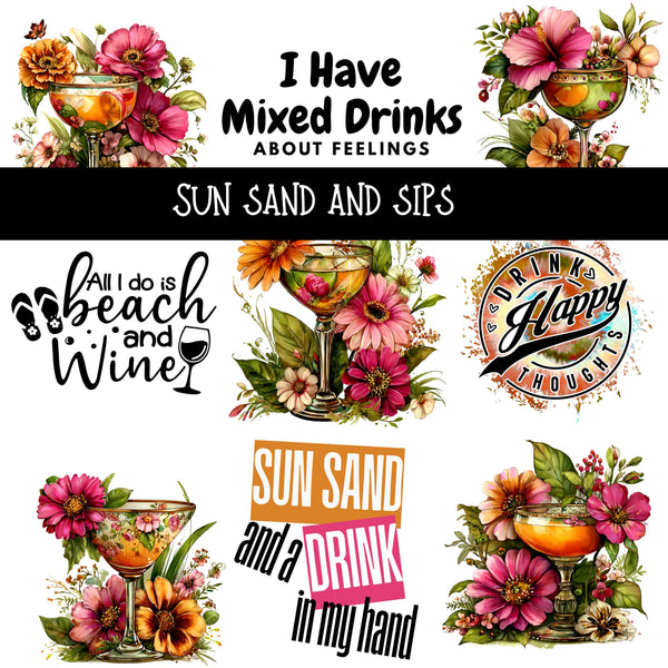Sun Sand and Sips UV DTF Decal sheet