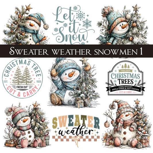Sweater weather snowmen UV DTF Decal Sheets 5 design options
