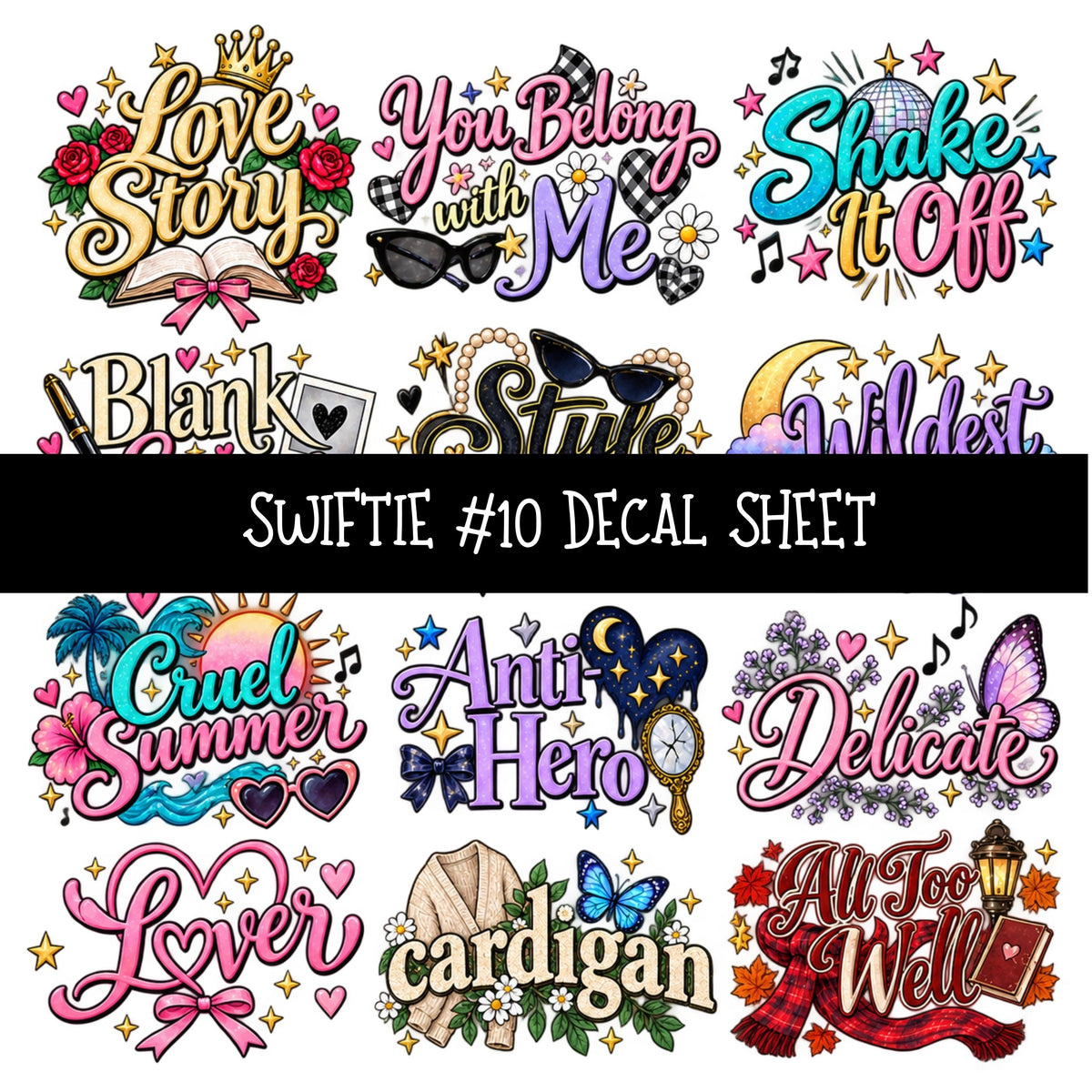 Swiftie UV DTF Decal sheets 13 Designs available