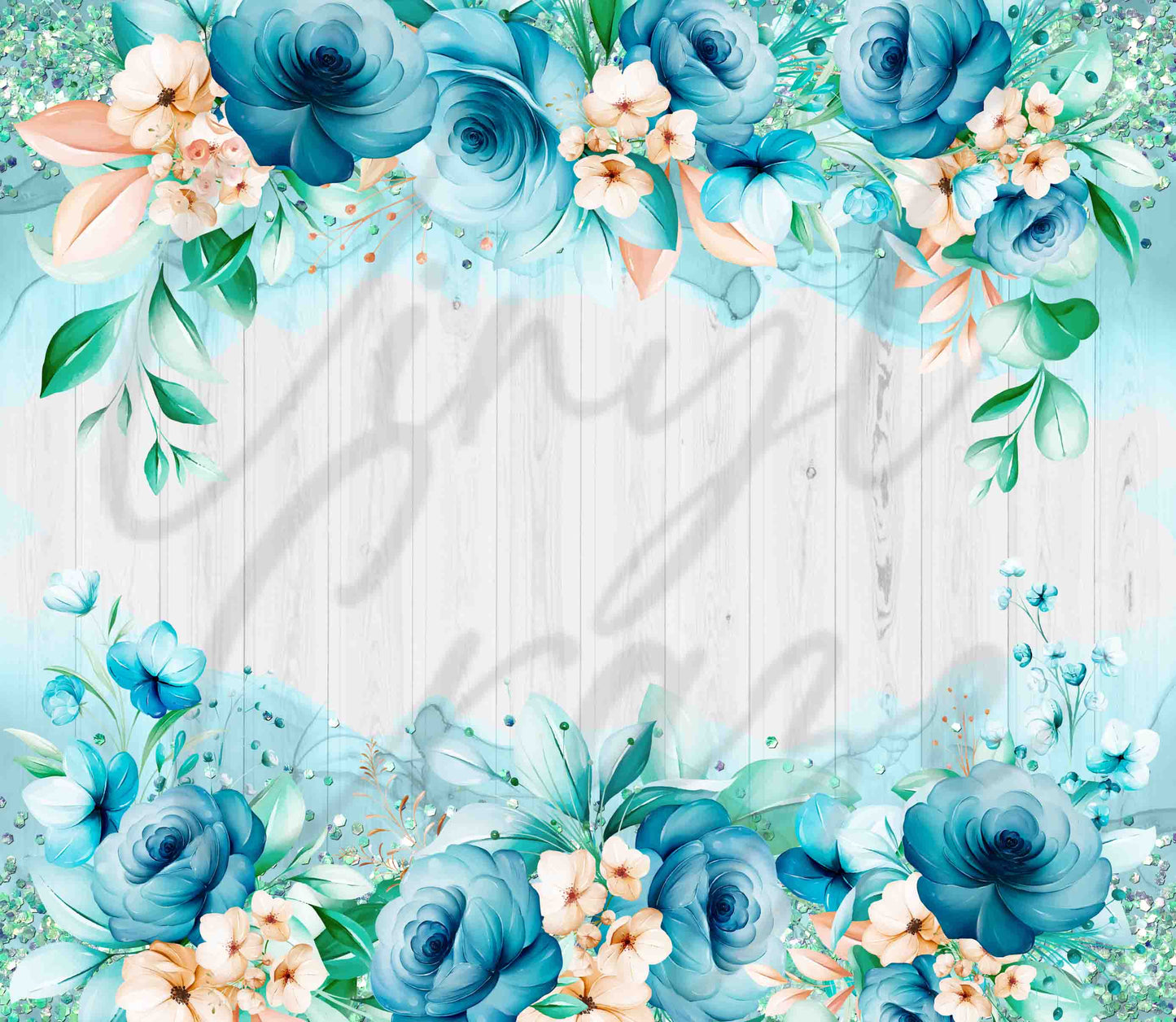 Teal and Blue Roses on Wood Background - Adhesive Vinyl Wrap