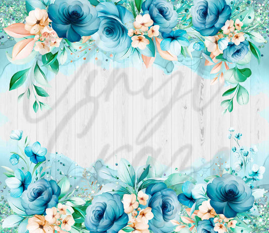 Teal and Blue Roses on Wood Background - Adhesive Vinyl Wrap