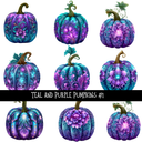 Teal and purple pumpkins - UV DTF Decal sheet 2 varriants