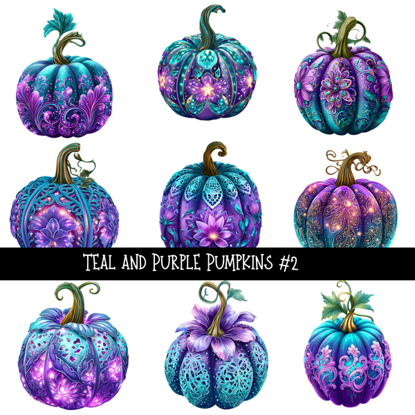 Teal and purple pumpkins - UV DTF Decal sheet 2 varriants