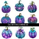Teal and purple pumpkins - UV DTF Decal sheet 2 varriants