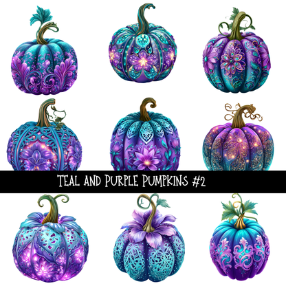 Teal and purple pumpkins - UV DTF Decal sheet 2 varriants