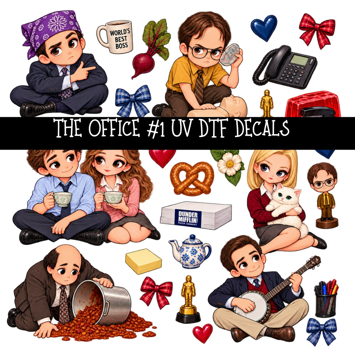 The Office UV DTF Decal sheets 5 Designs available