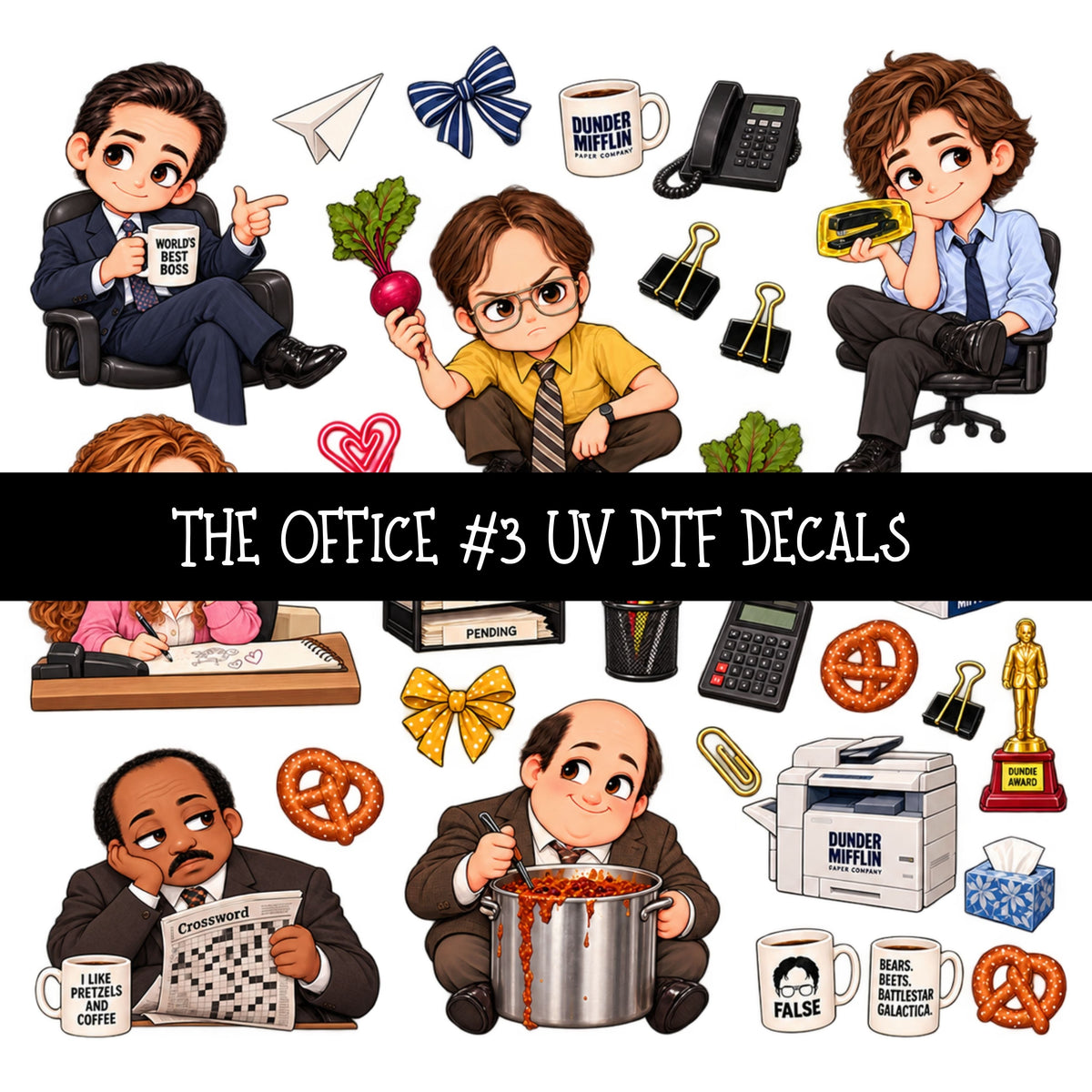 The Office UV DTF Decal sheets 5 Designs available