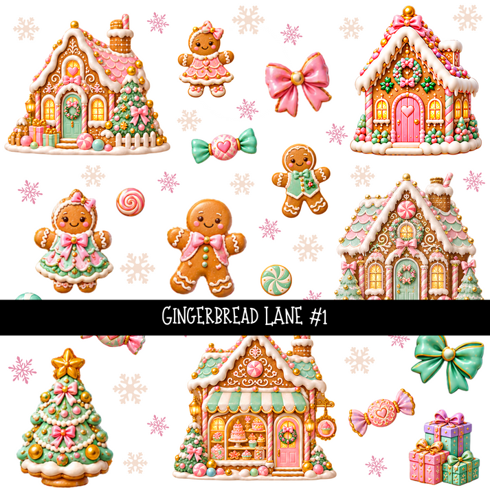 Gingerbread lane UV DTF Decal sheets 9 Designs available – 3D Undercover
