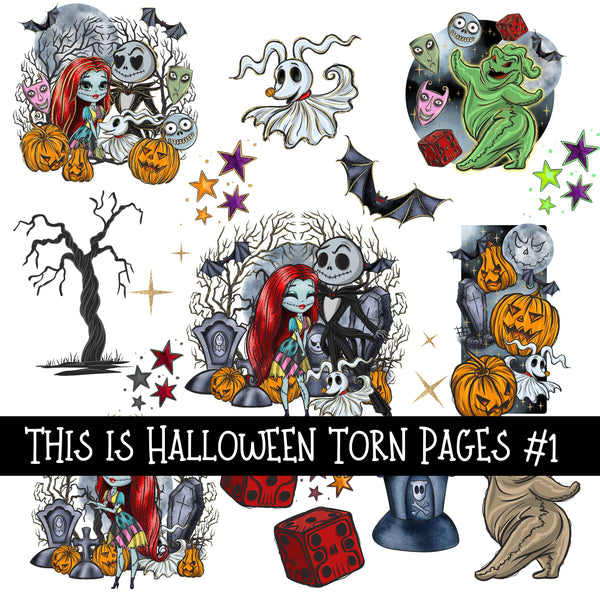 This is Halloween Torn Pages UV DTF Decal sheets 6 Designs available