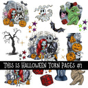 This is Halloween Torn Pages UV DTF Decal sheets 6 Designs available