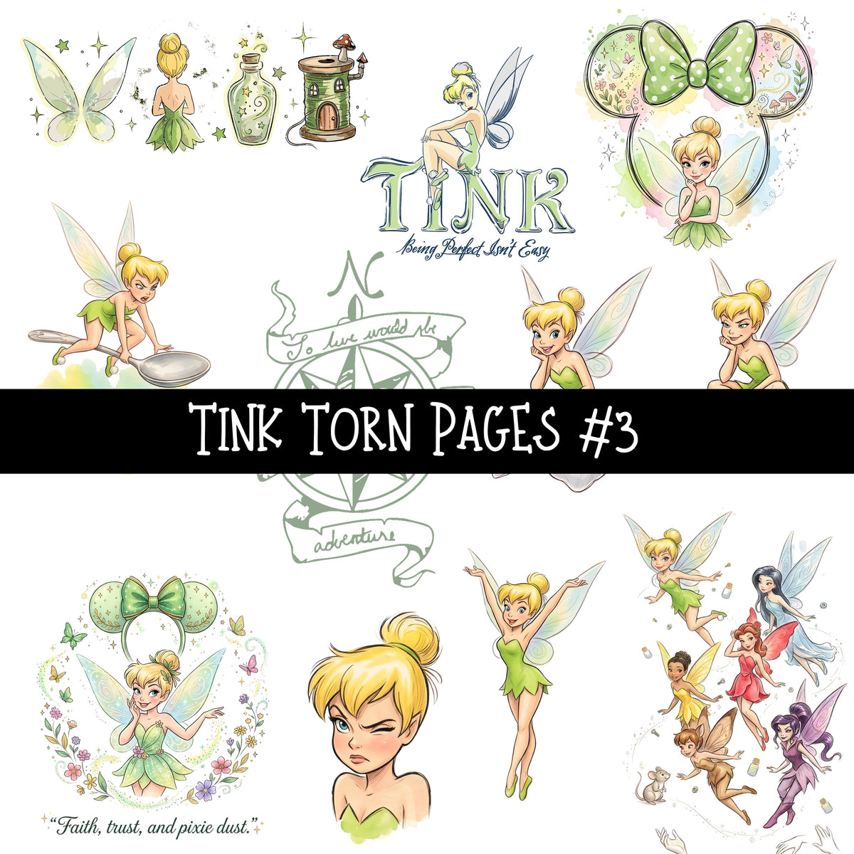 Tink Torn Pages UV DTF Decal sheets 6 Designs available