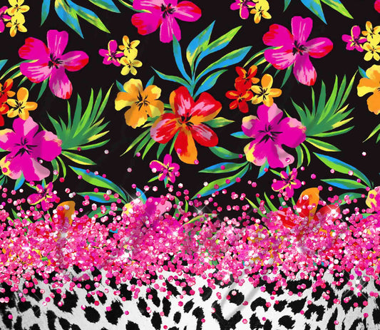 Tropical Hibiscus and Animal Print - Adhesive Vinyl Wrap