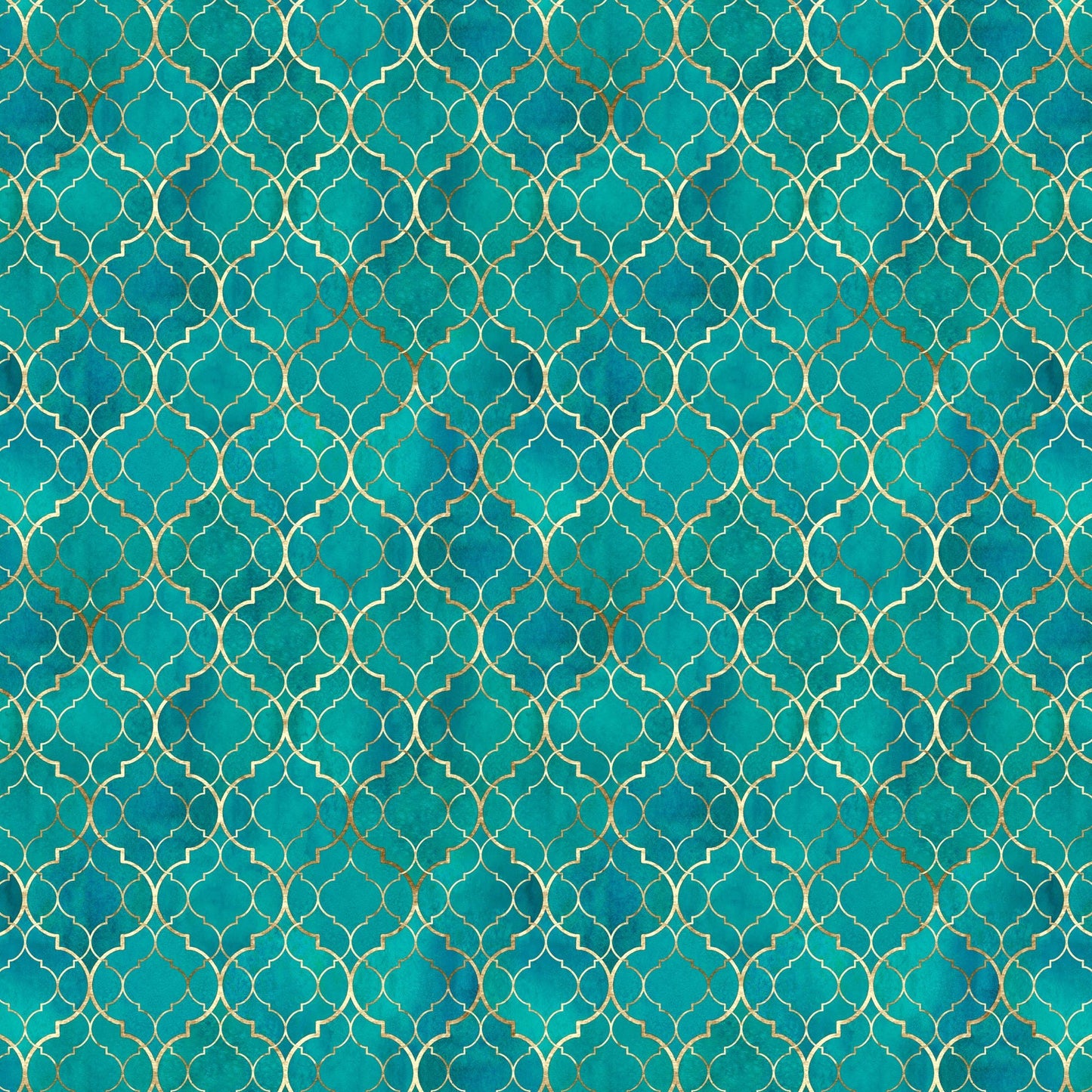 Turquoise and Gold Quatrefoil - Adhesive Vinyl Sheets