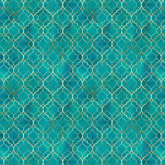 Turquoise and Gold Quatrefoil - Adhesive Vinyl Sheets