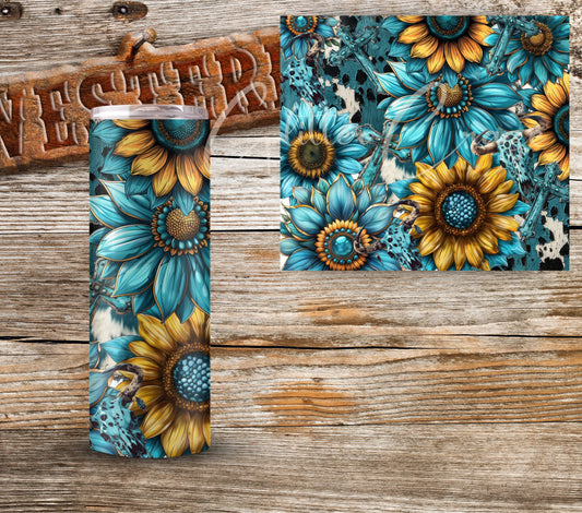 Turquoise and Sunflowers - Adhesive Vinyl Wrap