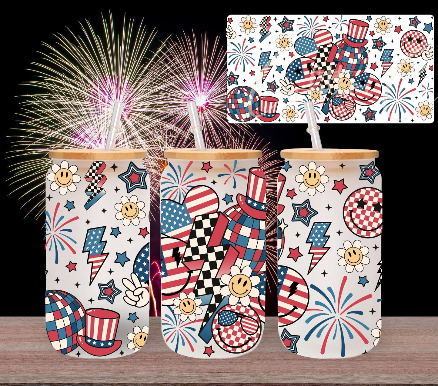 4th of July Disco - UV DTF 16oz Libbey wrap