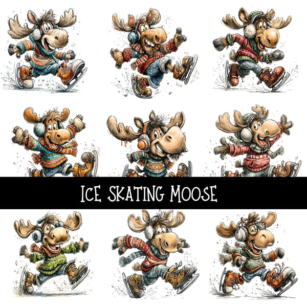 Ice Skating Moose - UV DTF Decal sheet