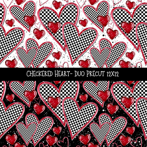 Checkered Heart Duo precut vinyl sheet- 2 coordinating patterns on one sheet