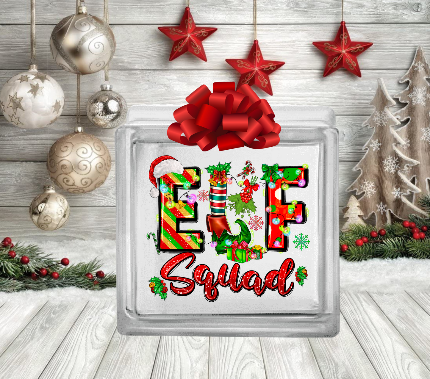 Elf Squad - UV DTF Glass Block Decal - 6.5 inches