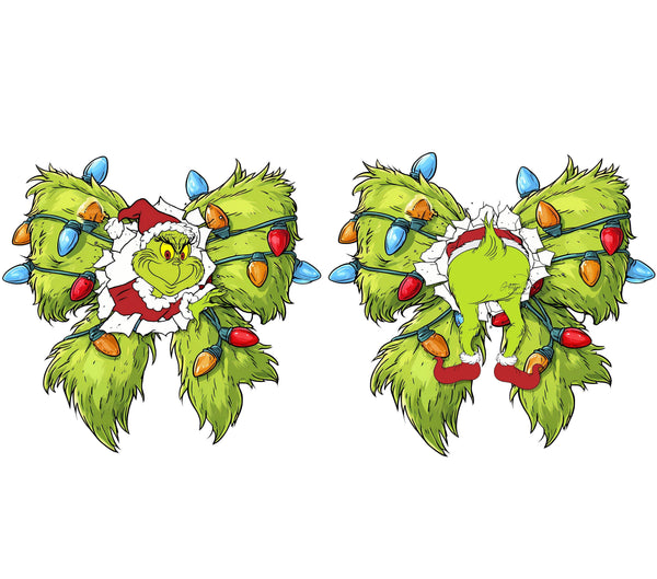 Bottoms up Grinch bow 2 pc set UV DTF Decals