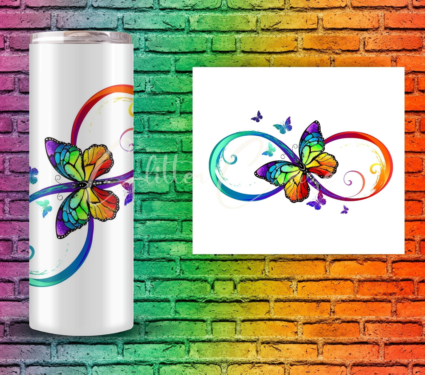 Rainbow Infinity Butterfly - UV DTF Decal- Various sizes