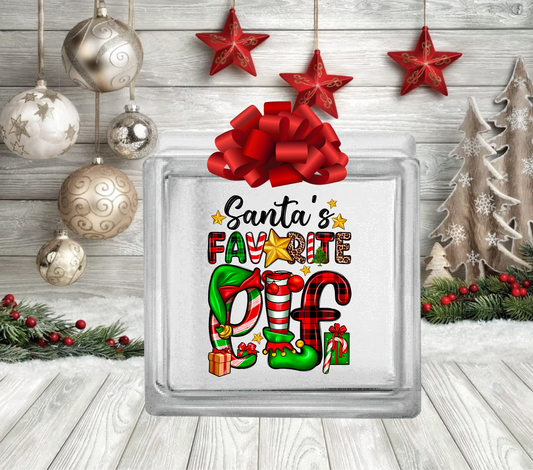 Santas Favorite Elf - UV DTF Glass Block Decal - 6.5 inches