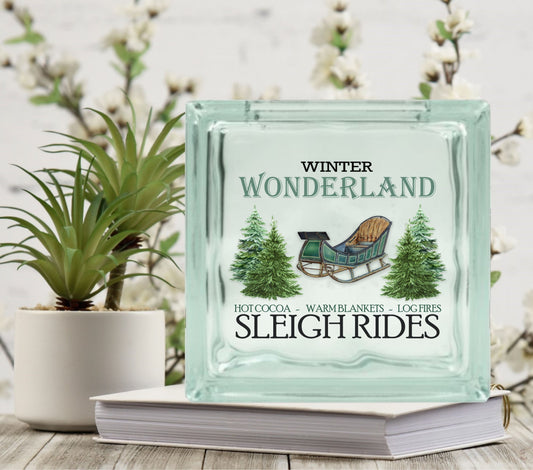 Sleigh Rides Glass Block Decal 2 sizes available