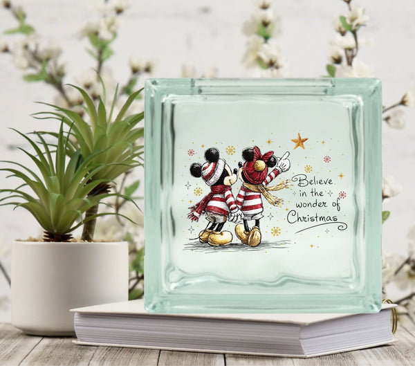 Believe in the wonder of Christmas Mick and Minn Glass Block Decal 2 sizes available