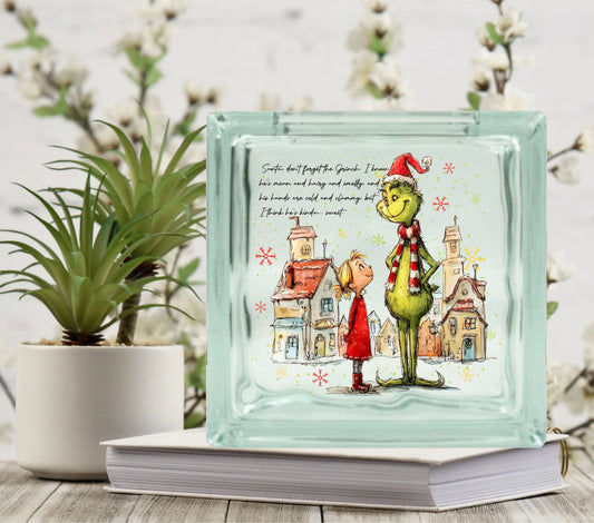 But I think he's kinda sweet Grinch and Cindy Lou Glass Block Decal 2 sizes available