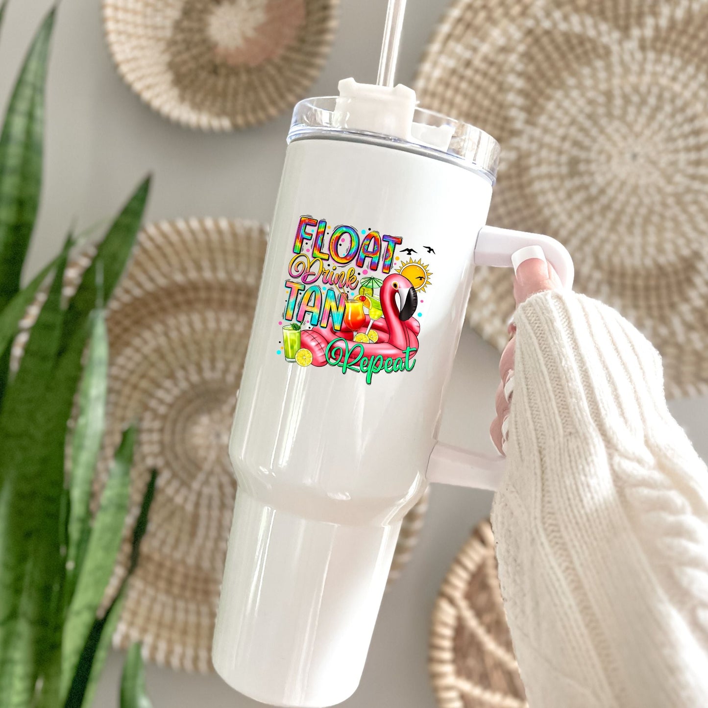 Float Tan Drink Repeat - UV DTF Decal