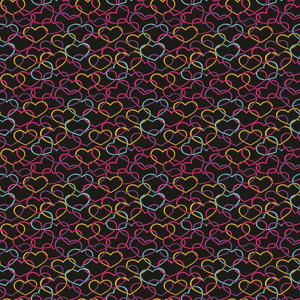 Neon Hearts on Black - Adhesive Vinyl 12x12 Sheet
