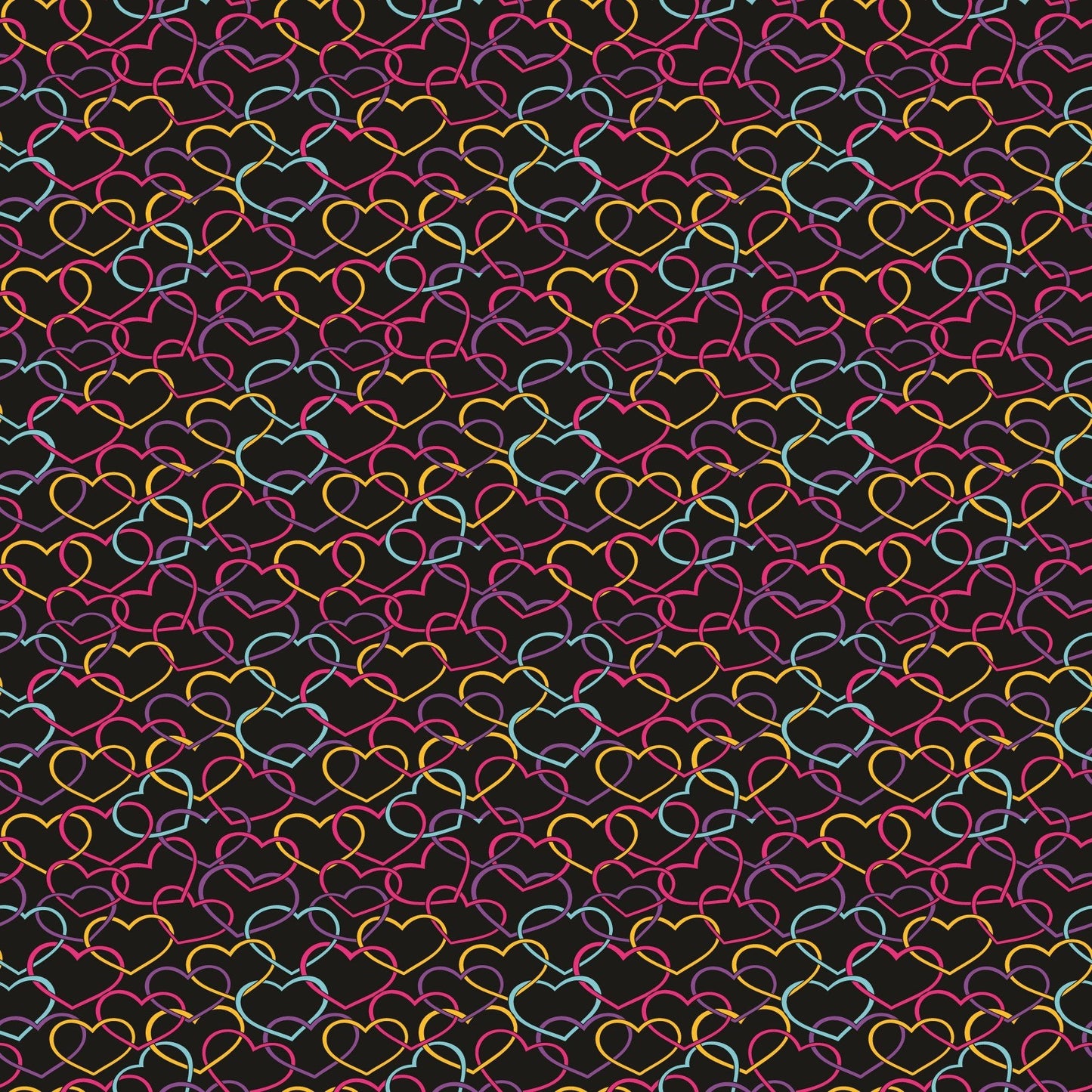 Neon Hearts on Black - Adhesive Vinyl 12x12 Sheet
