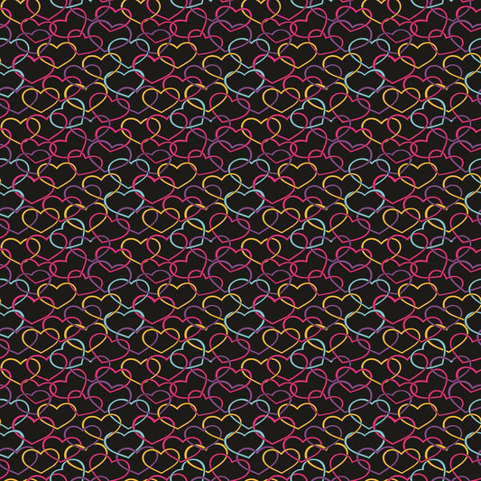 Neon Hearts on Black - Adhesive Vinyl 12x12 Sheet