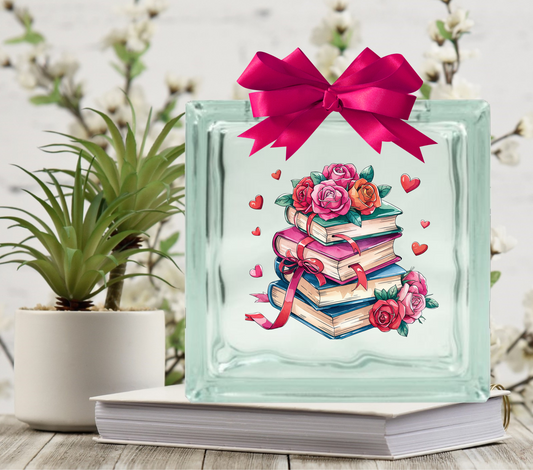 Valentine Books - UV DTF Glass Block Decal - 6.5 inches