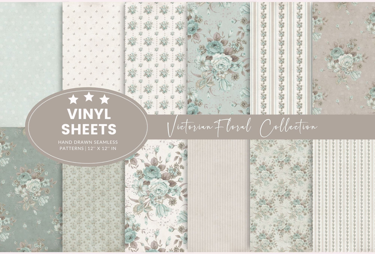 Victorian Floral collection- 12x12 vinyl sheets- 12 designs available