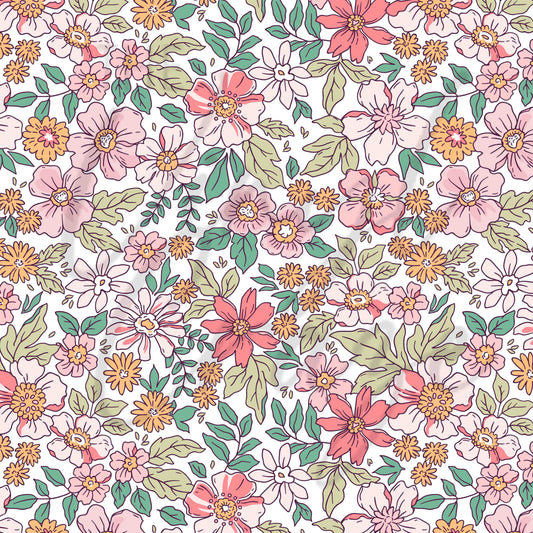 Vintage Handdrawn Flowers - Adhesive Vinyl 12x12 Sheet